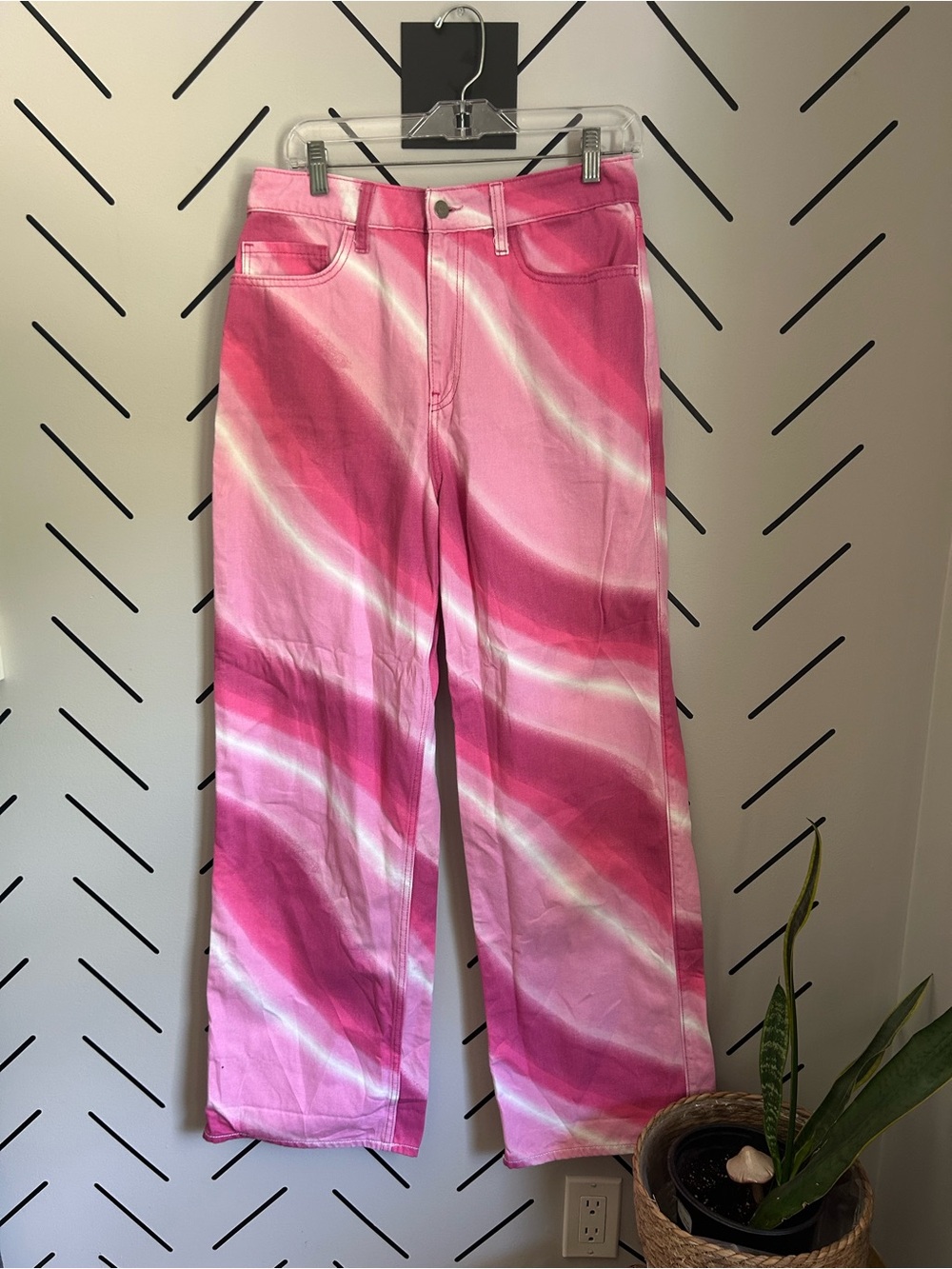 Hollister Pink White Tie Dye look Vintage Baggy High Rise jeans - Picture 5 of 7
